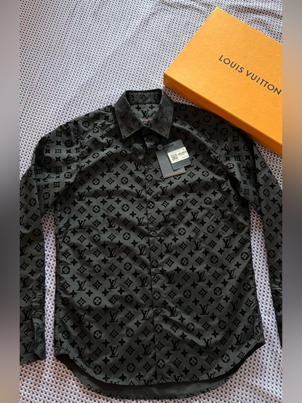 Louis Vuitton Black Monogram Dress Shirt with Tonal Pattern